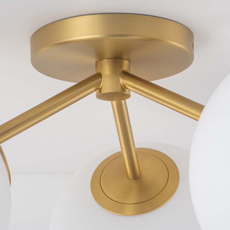 Pritee Semi Flush Mount, White, 7.1" H x 18.12" W x 18.12" D, Gold