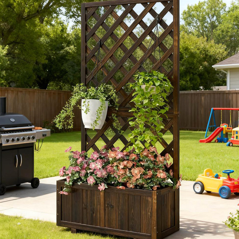 Jardinière, jardinière surélevée en bois avec jardinière et treillis pour plantes grimpantes
