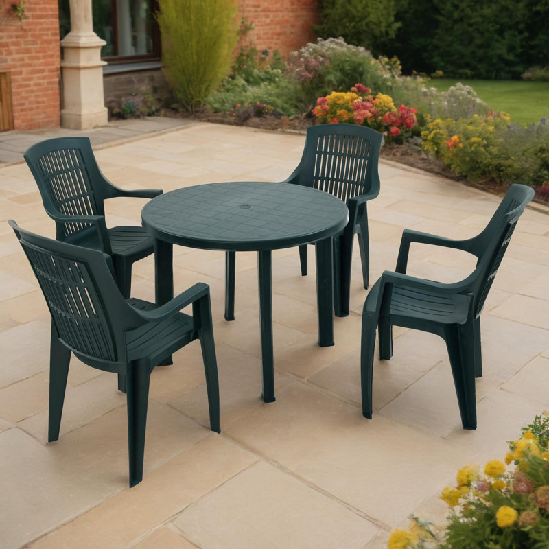 Revello Round Table with 4  Chairs Garden Set, Green