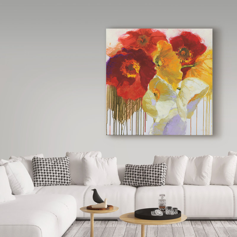 «Red and Yellow Sensations», reproduction de peinture à l'aquarelle sur toile tendue, H 35 po x l 35 po