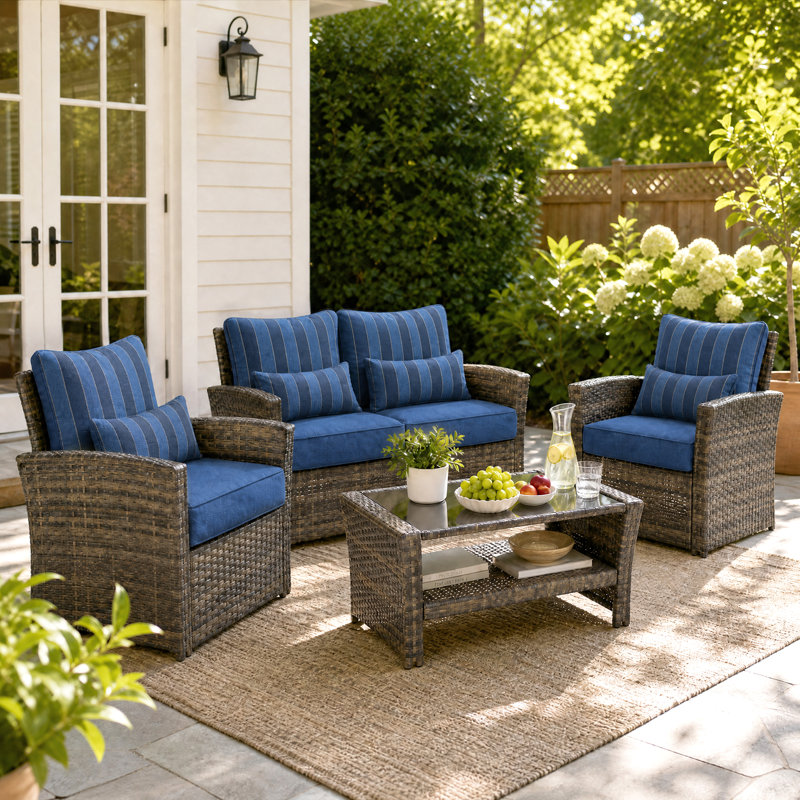 Aoodor Outdoor Seat/Back Cushion, 23" W x 25.6" D, Blue Striped