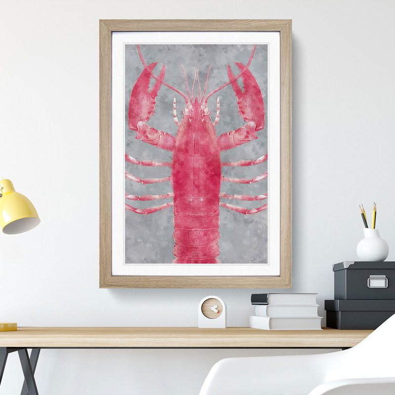 The Pink Lobster - Picture Frame Painting Print, Oak Framed, 45cm H x 33cm W x 2cm D