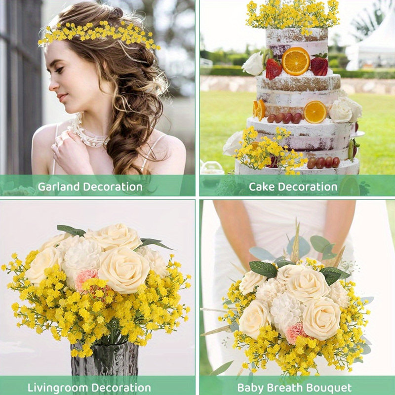 10 Bouquets of Artificial Baby's Breath, DIY Floral Garland Decoration, Jaune