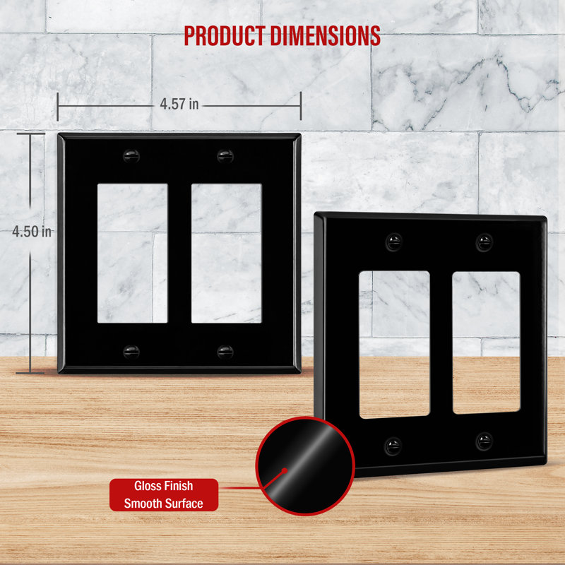 Enerlites Decorator/GFCI 2-Gang Metal Wall Plate - Brushed Gold (3-Pack), Black Gloss