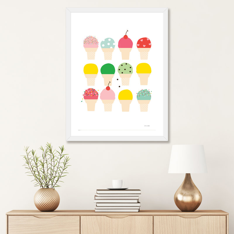 «Ice Cream Fun» par Ann Kelle - impression d'art graphique, H 32 po x l 24 po x P 1 po, Papier encadré blanc