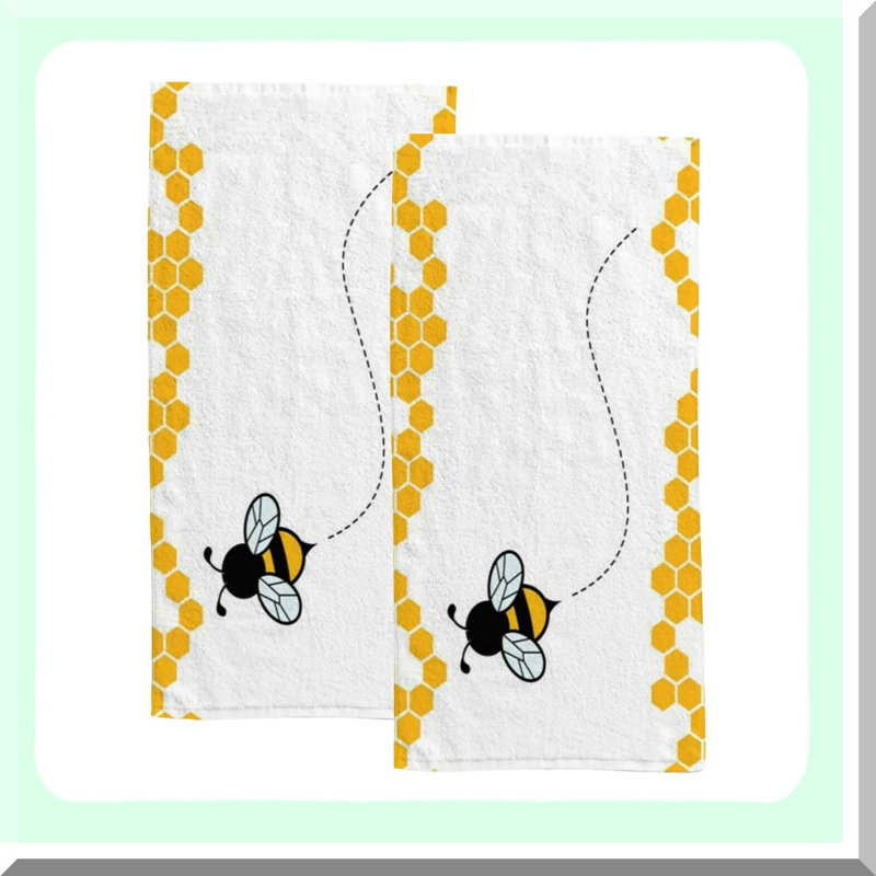 BuzzBee SoftTouch Towels - Set of 2, Fast Absorbent, 30x15 Inch, Cute Honey Bee Design, Perfect for Bathroom & Kitchen