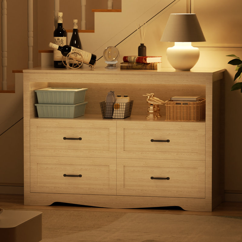 47.24"  4-Drawer Double Dresser, Wood Dresser 4 Drawer Chest