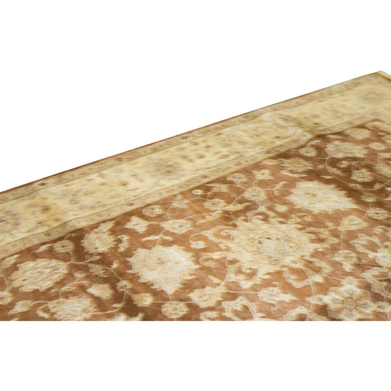 Tapis brun et beige de haute qualité noué à la main