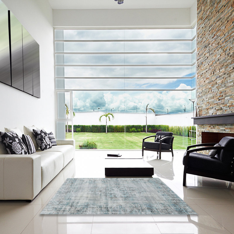Tapis traditionnel bleu ciel / gris Murilda, Carré 5 pi