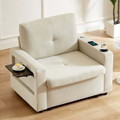 "42.5" 3-In-1 Sleeper Chair Bed With Pull-Out Bed, Adjustable Backrest & USB Ports - Convertible Living Room Guest Sofa"
