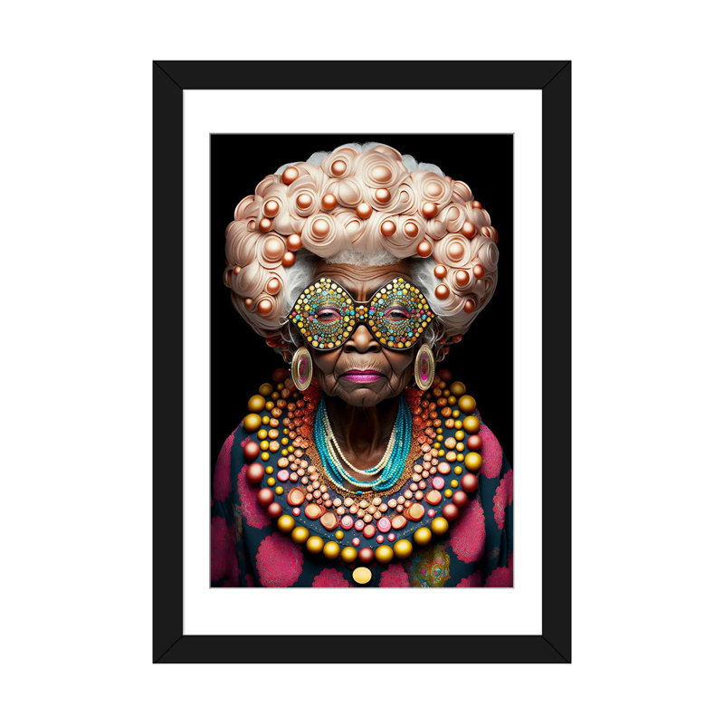 Afrofuturist Grandma I, Black Open Corner Frame Paper, 24" H x 16" W x 1" D