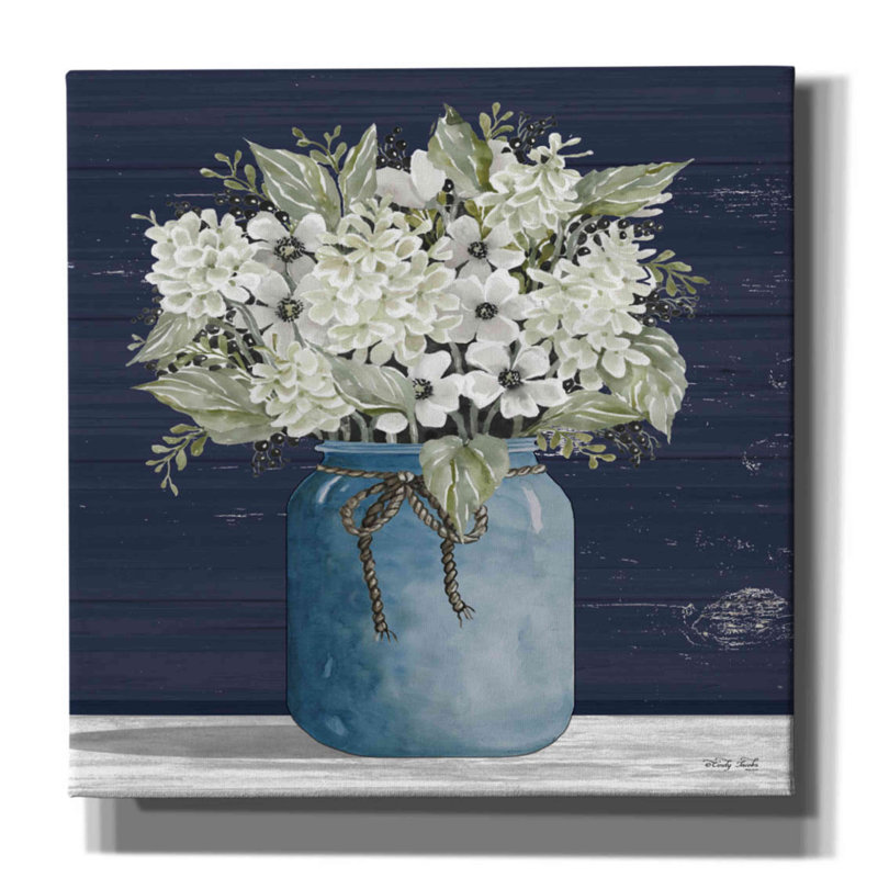 «White Flowers I» par Cindy Jacobs, art mural sur toile, H 18 po x l 18 po x P 0,75 po
