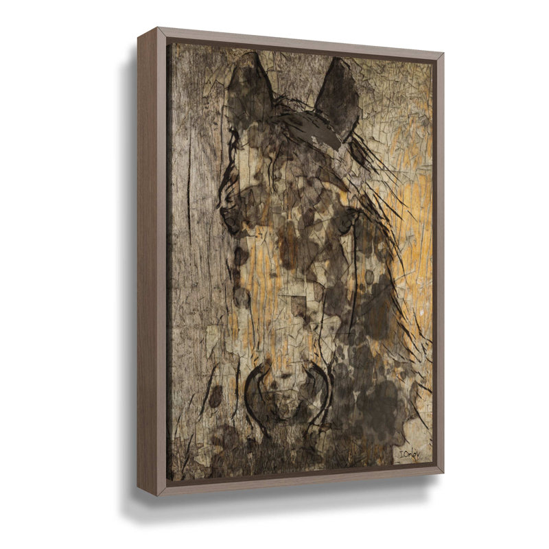 «Black Diamond Horse», reproduction sur toile, H 24 po x l 16 po x P 2 po, Cadre flottant en noyer