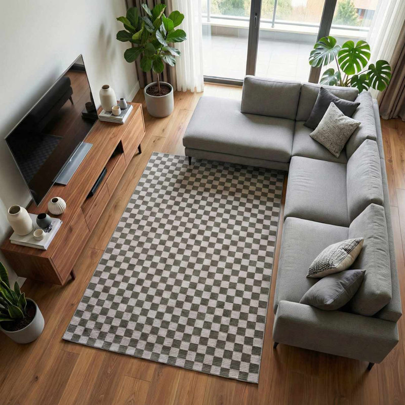 Tapis crème / blanc cassé lavable à la machine Chuby, Tapis de couloir 2 pi 7 po x 10 pi, Vert