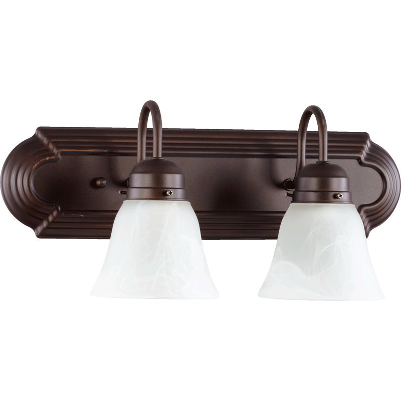 Éclairage pour salle de bain 2 lumières Davian, 100 watts, Blanc faux Verre albâtre, Bronze huilé