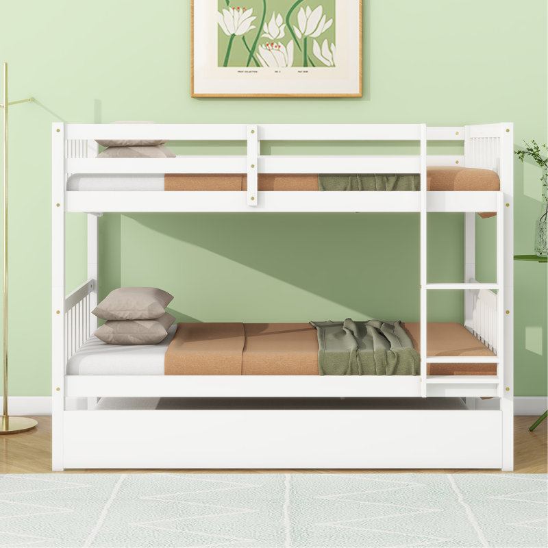 Sotion Kids Bunk Bed with Trundle, White, Twin Over Twin