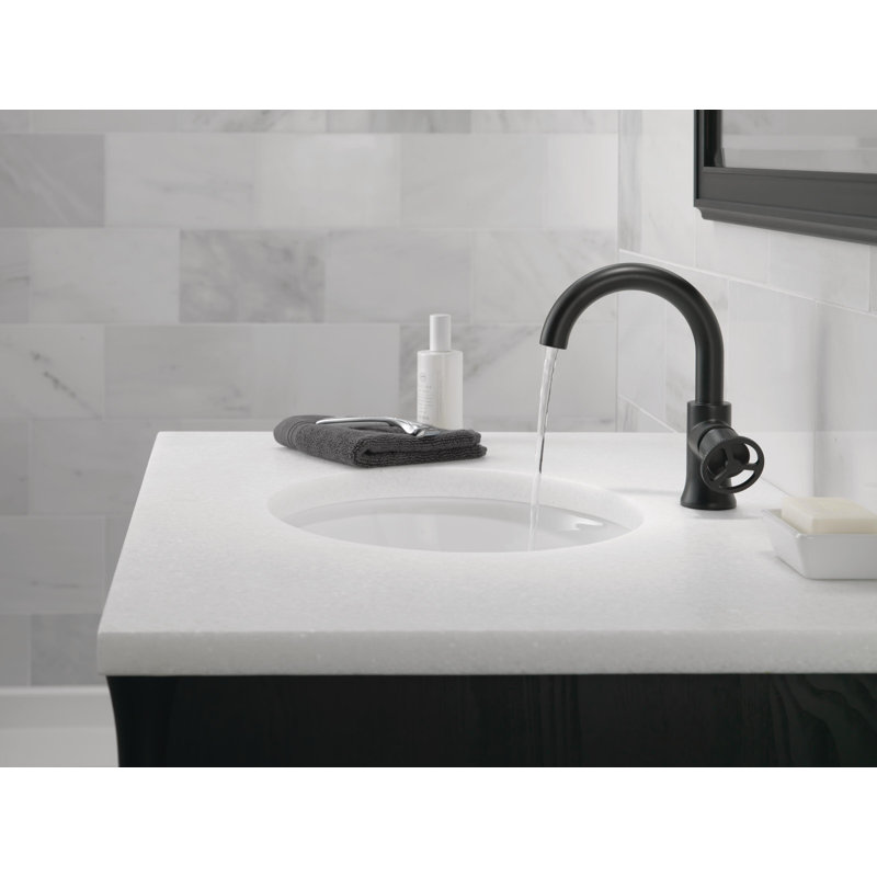 Trinsic Single Hole Bathroom Faucet with Wheel Handle, Single Handle Bathroom Sink Faucet, Matte Black