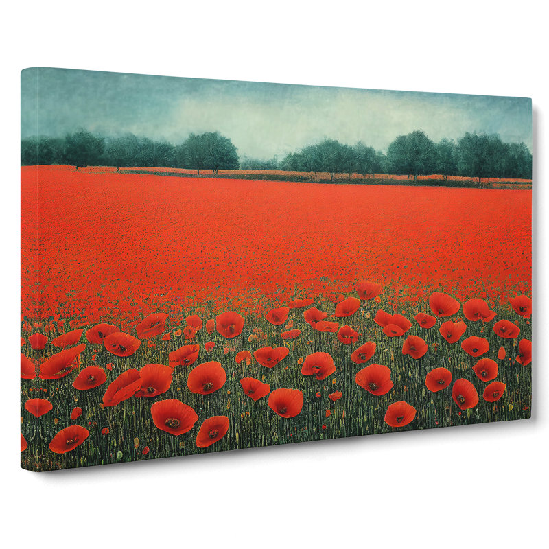 Lovable Poppy Field Flowers - Wrapped Canvas, 35cm H x 50cm W x 3cm D