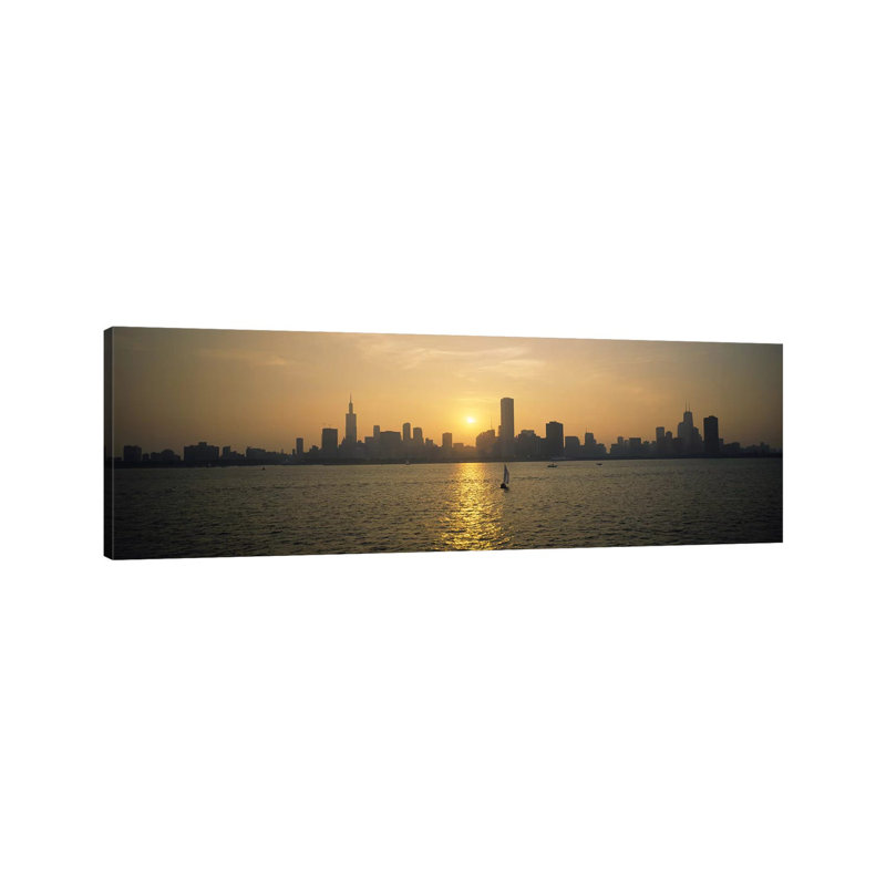 Silhouette of Skyscrapers at the Waterfront, Chicago 1 Piece Wrapped Canvas Panoramic Wall Art