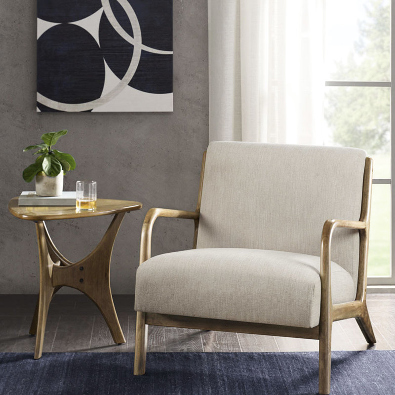 Méridienne rembourrée en mousse haute densité avec revêtement et structure en bois massif de style Mid-Century moderne, Cream