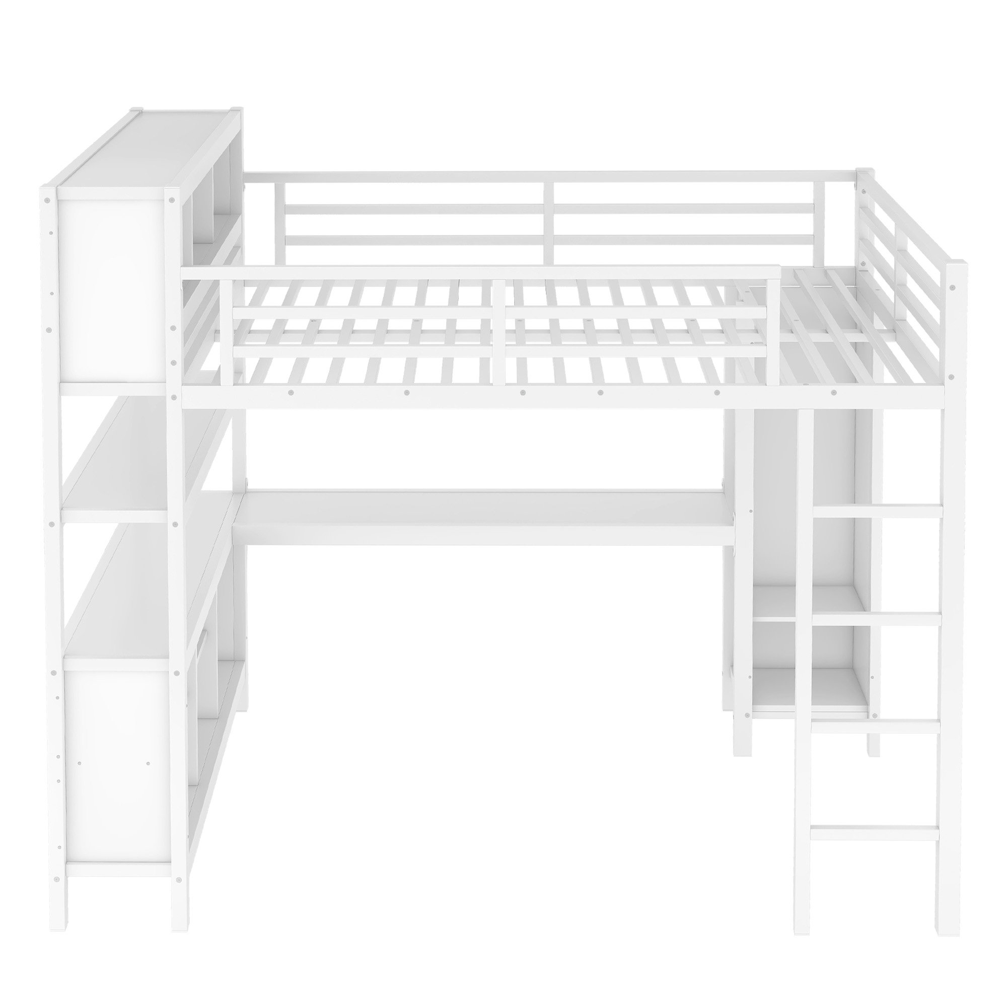 Harriet Bee Metal Loft Bed With Wardrobe And L-Shaped Desk, Queen Size ...