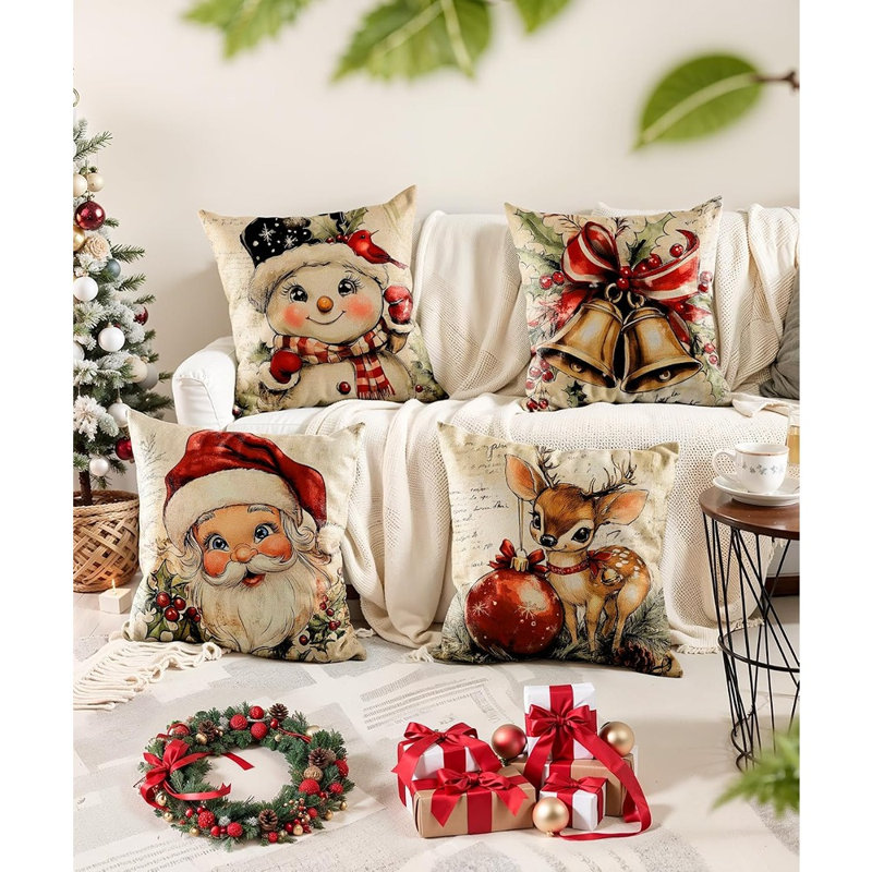 Housses de coussin de Noël vintage, jolies housses de coussin décoratives pour les fêtes, décoration festive pour la maison