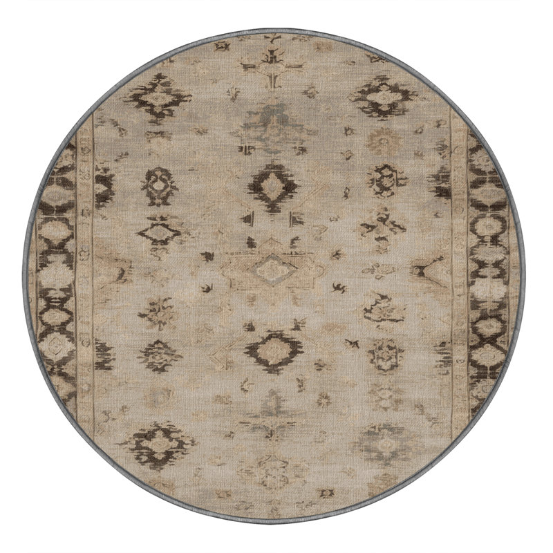 Tapis gris lavable à la machine, Rond 8 pi