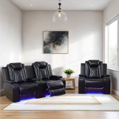 Noela 2 - Piece Vegan Leather Power Reclining Living Room Sofa Set with LED Lights by Ivy Bronx