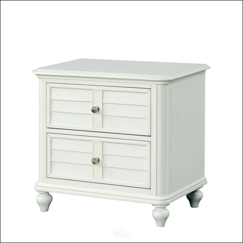Table de chevet style côtier avec tiroirs en queue d'aronde et glissières à roulement à billes, finition blanc antique pour un décor de chambre à coucher élégant