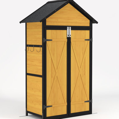 Abri de jardin de 69 pouces, toit imperméable, table pliable, remise à outils multifonctionnelle avec tablettes amovibles, style classique