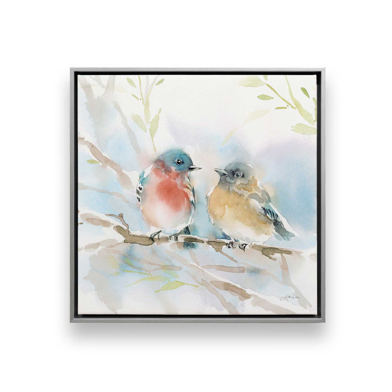 «Bluebird pair in Spring» par Katrina Pete - reproduction d'art sur toile tendue, H 36 po x l 36 po, Toile encadrée
