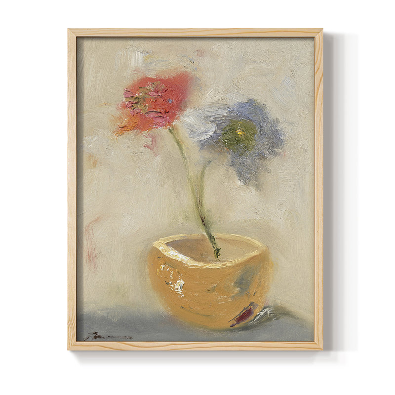 Teacup Flowers Framed Print - Solid Wood, Natural, 30" H x 24" W