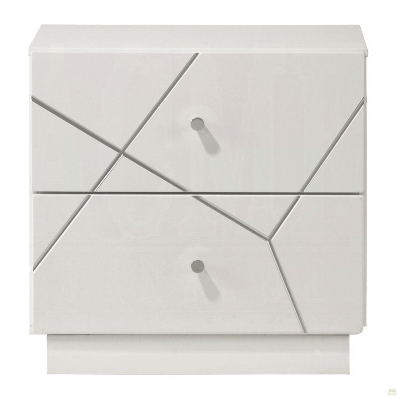 Ultra Modern White Finish Stylish Nightstand with 2x Drawers Embossed Lines Design Contemporary Bedroom Furniture 1pc Bedside Cabinet