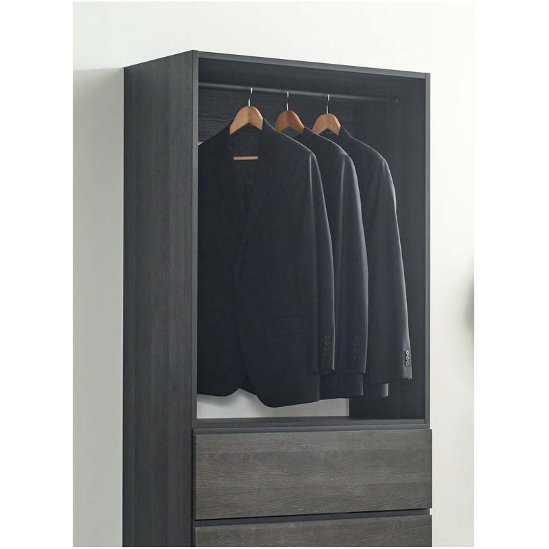  32 Inch Gray Wood Walk in Closet with Four Drawers for Closet Room Storage, Black