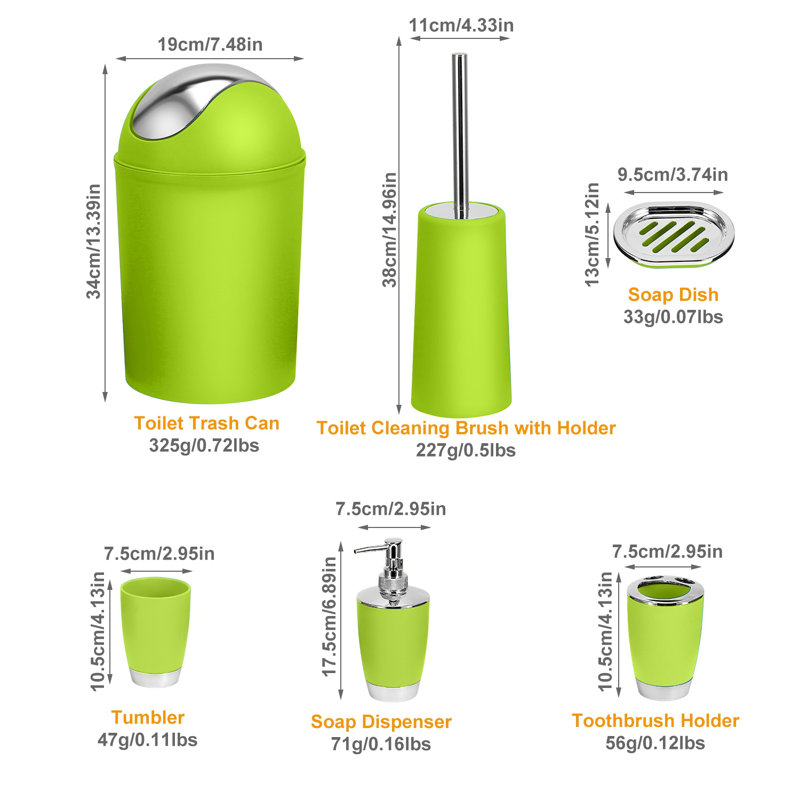 Ensemble d'accessoires de salle de bain Chrysanthi, vert, 6 pièces, Vert
