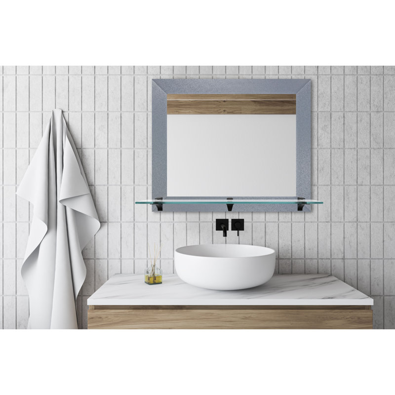 Matsuichi Mirror with Shelves, 21.5" x 25.5", Dark Silver/Black