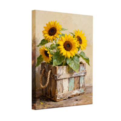 Plants & Flowers Sunflowers In Wooden Crate With Rustic Charm