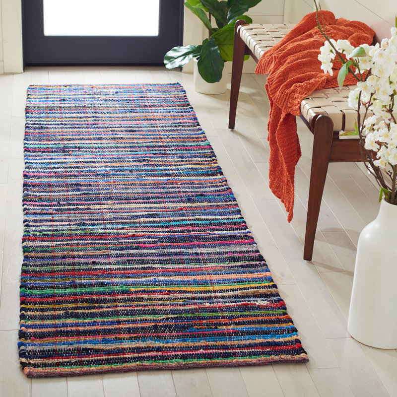Fales Rag Rug Hand Woven Cotton Striped Rug, Runner 2'3" x 10'