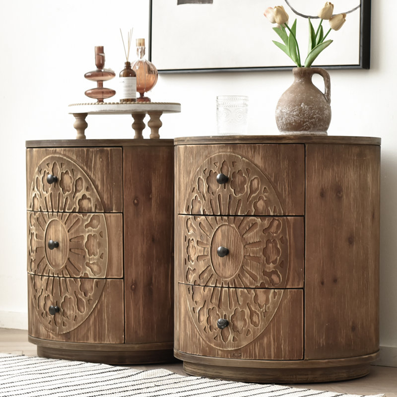 Cylindrical 3-drawer Accent Chest Set