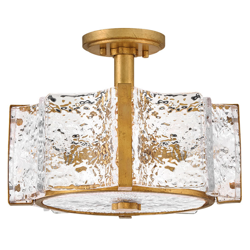 Fredrick Ramond Florian Semi-Flush Mount Ceiling Fixture w/ Clear Water Glass, Gold
