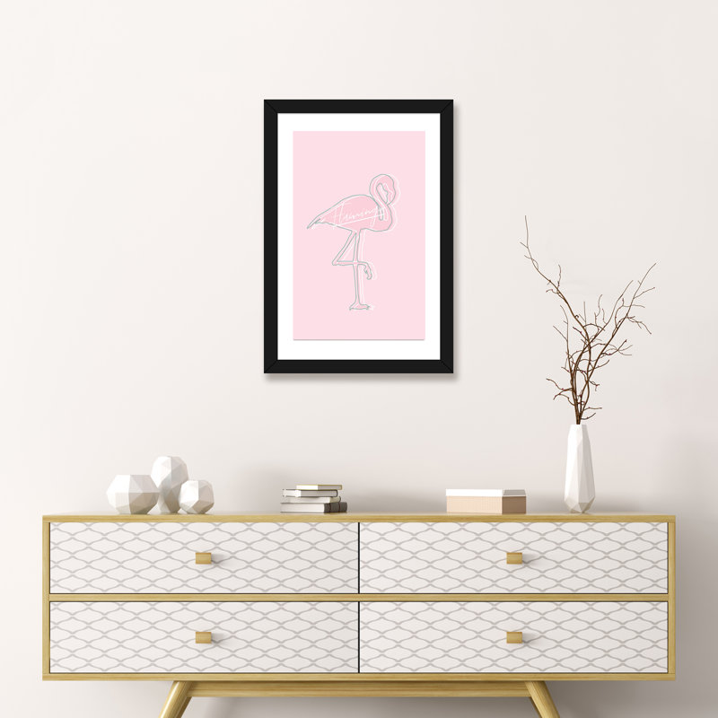 «Be You Flamingo», reproduction d'impression, H 24 po x l 16 po x P 1 po, Papier encadré noir, Blanc