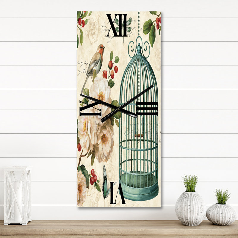 Horloge murale traditionnelle Blue Bird Birdcage et Apple Blossoms II, Petit