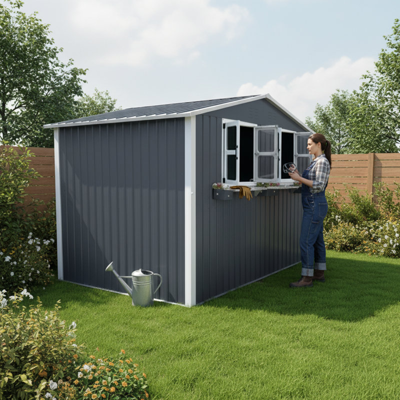 Remises spacieuses en métal avec rangement, remise de jardin verrouillable moderne pour patio