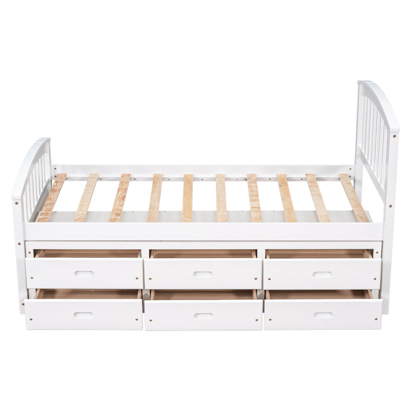 Lit plateforme simple en bois massif avec 6 tiroirs, parfait pour les enfants et des solutions de rangement peu encombrantes