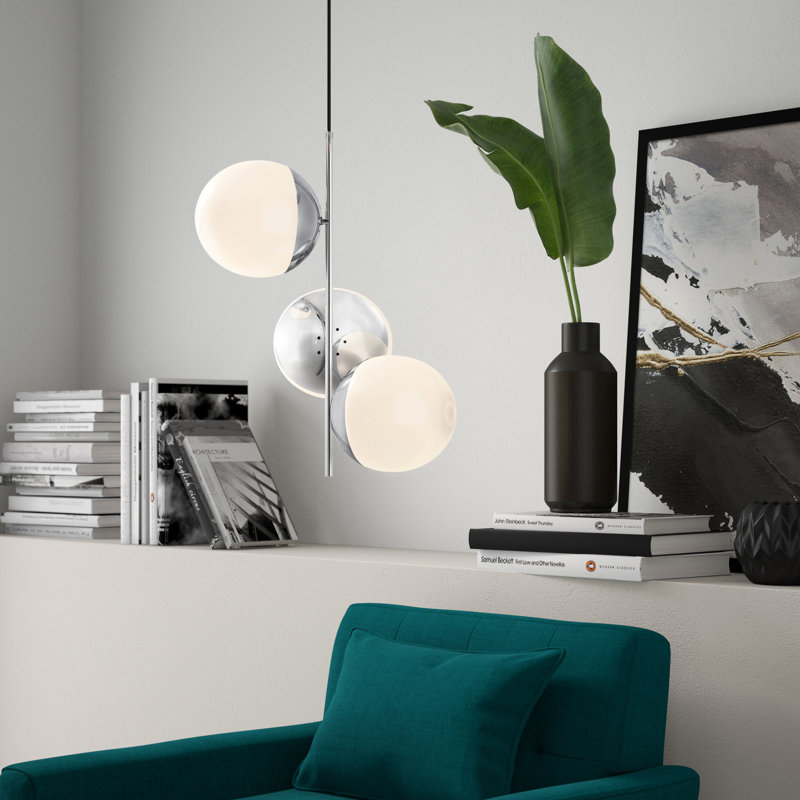 Yearby 3-Light Unique Globe Dimmable Chandelier, Chrome, Frosted White