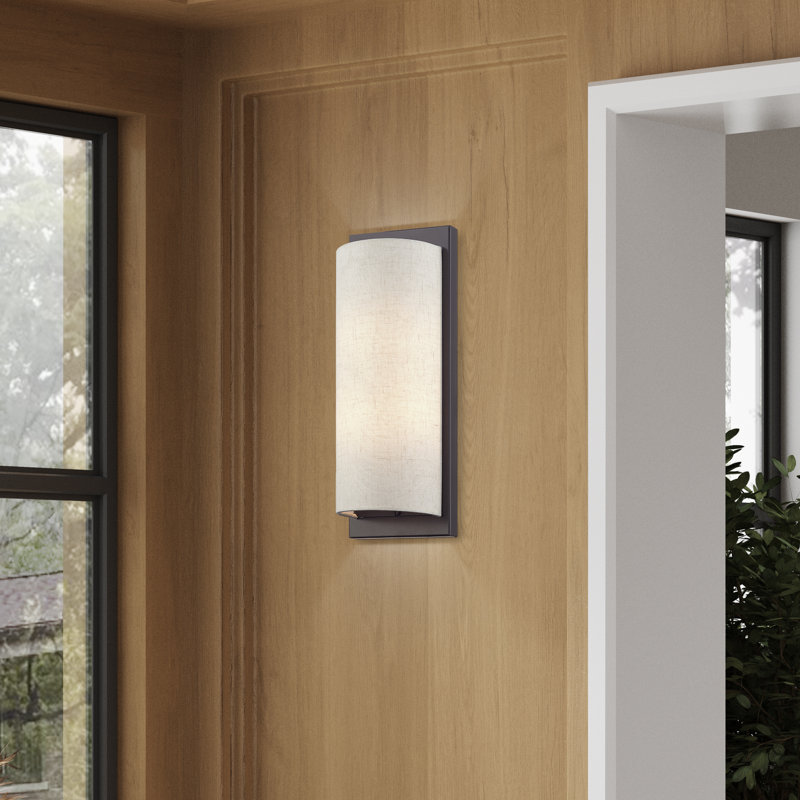 2 Light Antique Brass Large ADA Sconce With Hand Crafted Off-White Fabric Shade, English Bronze