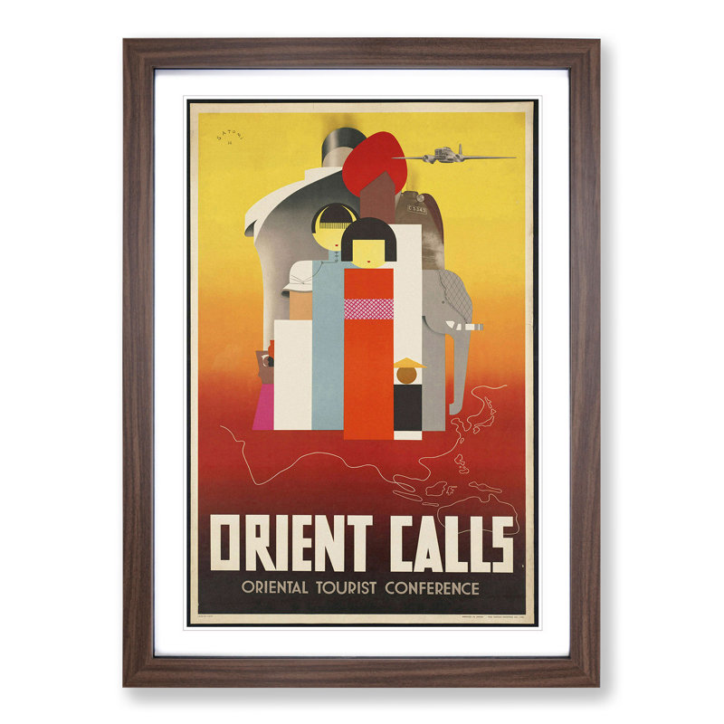 Vintage Orient Travel - Picture Frame Graphic Art, 48cm H x 36cm W x 2cm D, Walnut