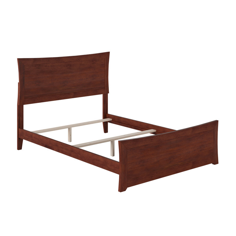 Daury Solid Wood Foundation Bed with Matching Footboard and Built-in Charging Station, Full, Walnut