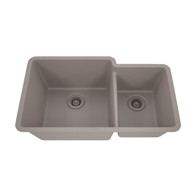 32" x 19" Platinum Quartz Kitchen Sink, 60/40 Double Bowl Sink, Drop-in Sink, Undermount Sink, Granite Kitchen Sink, Concrete