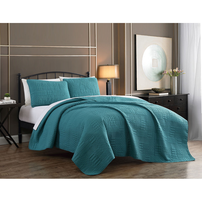 Ensemble de courtepointe réversible en microfibre Yardley, Bleu sarcelle, Courtepointe grand + 2 couvre-oreillers standard